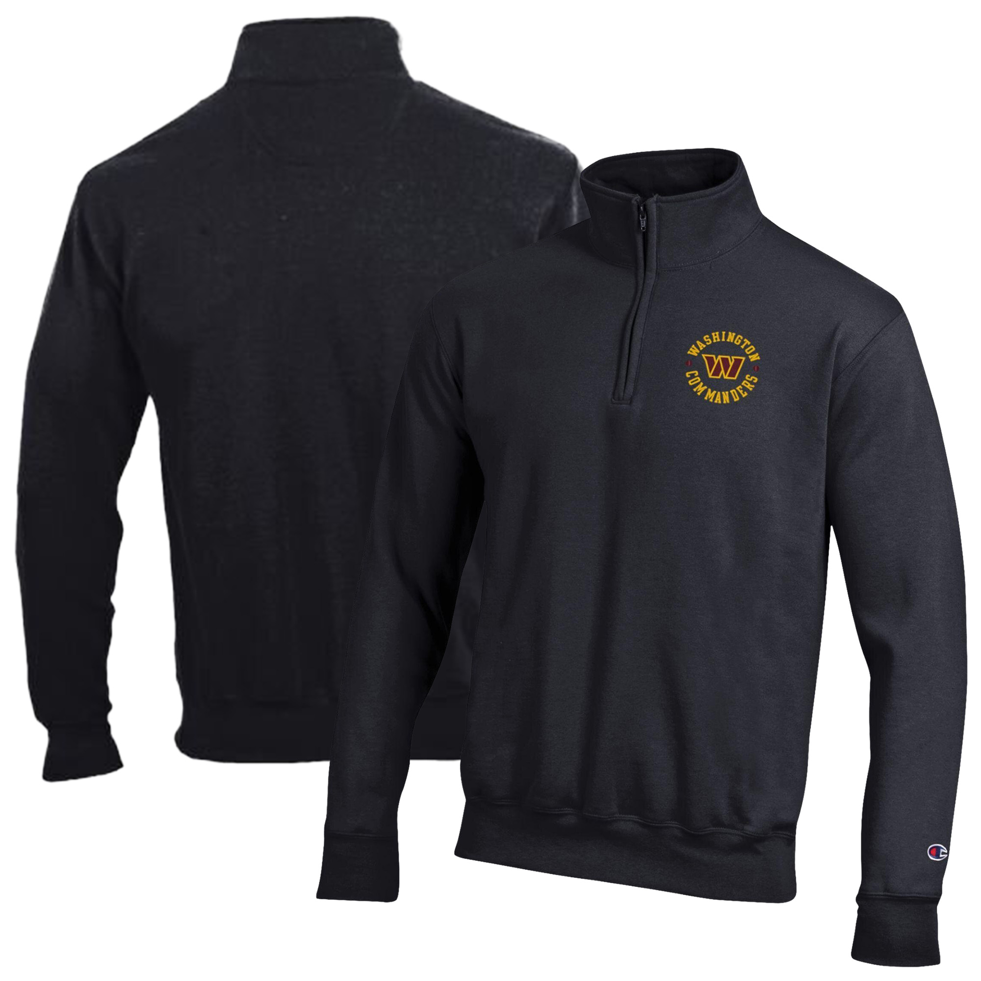 Men's Champion Black Washington Commanders Powerblend Quarter-Zip Pullover