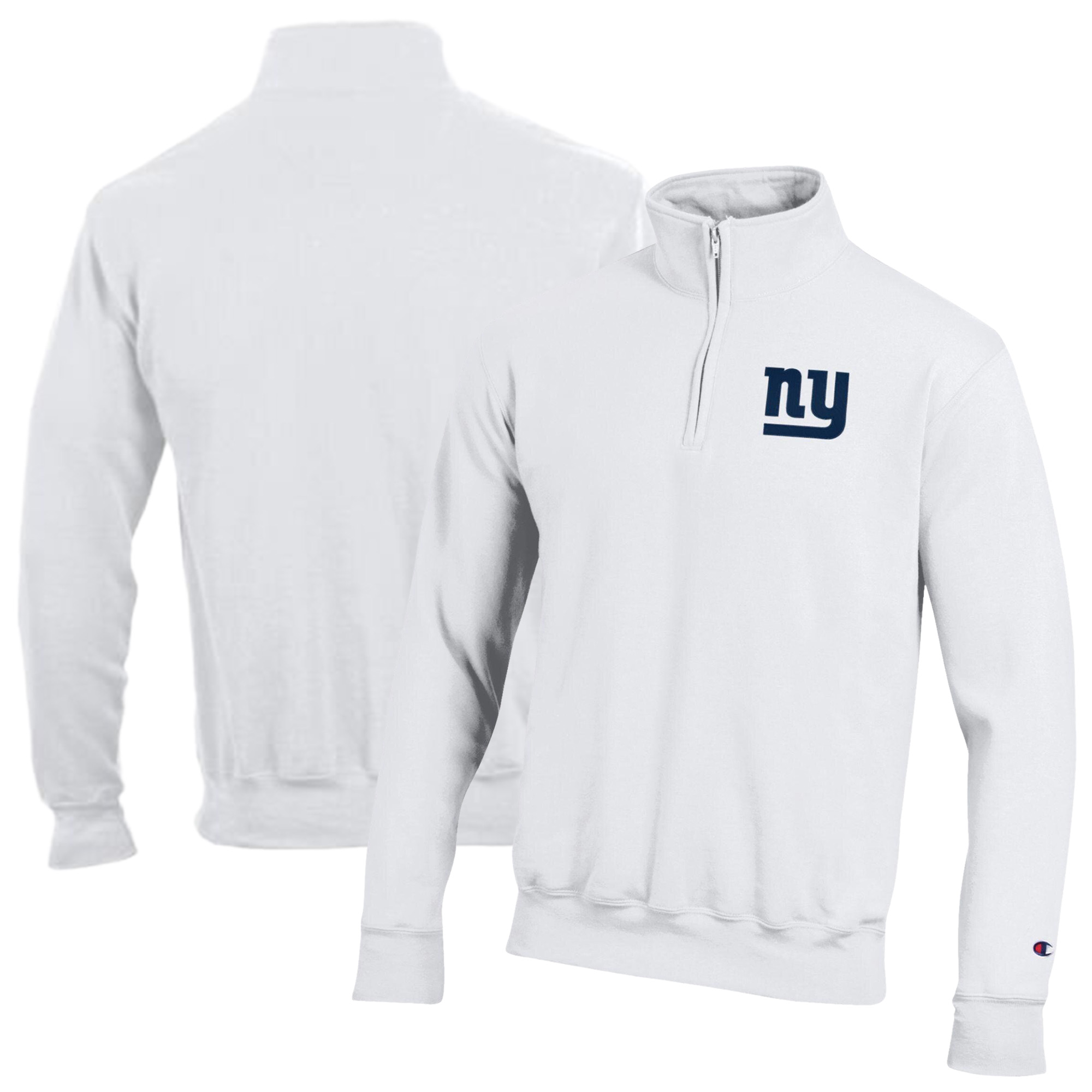 Men's Champion White New York Giants Powerblend Quarter-Zip Pullover