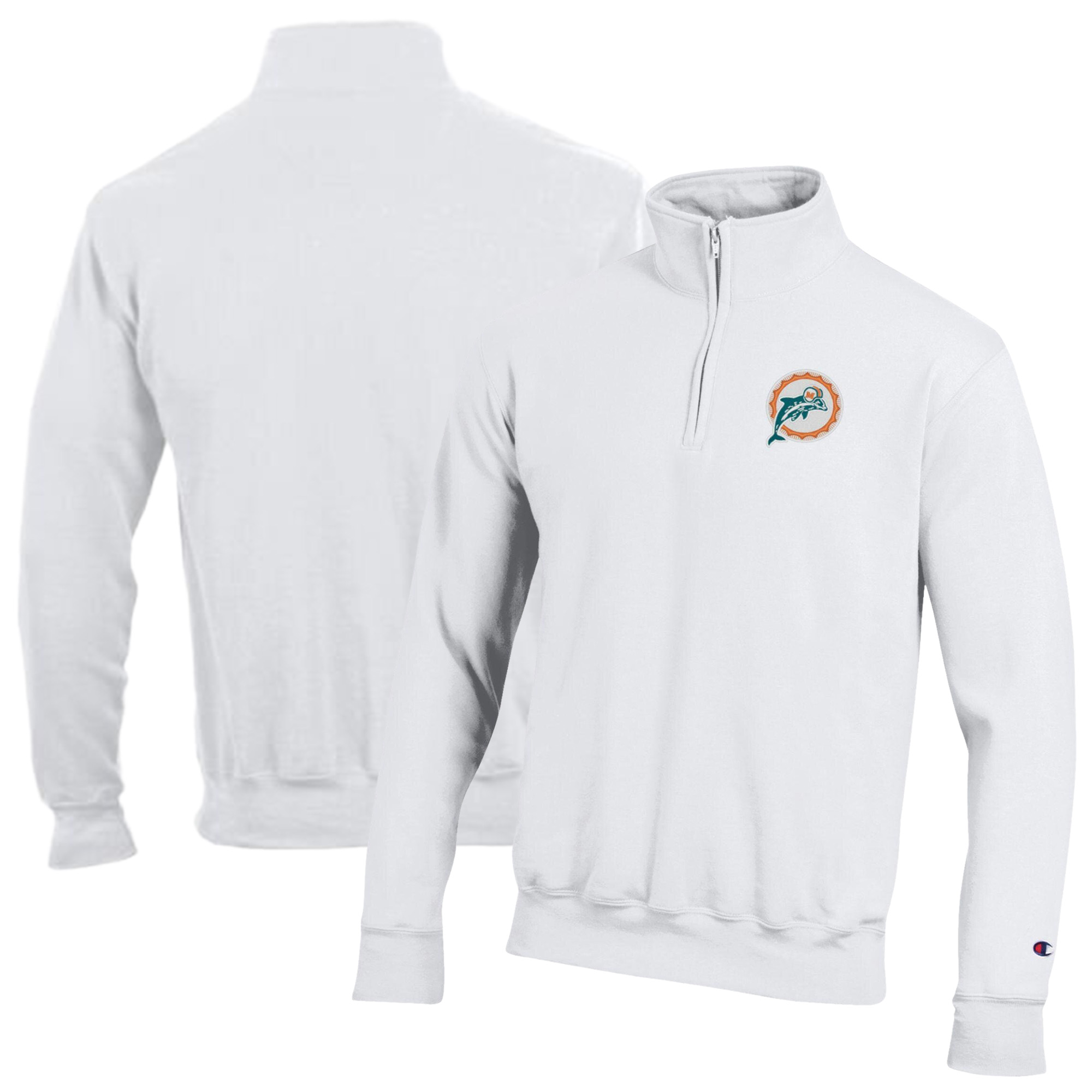 Men's Champion White Miami Dolphins Powerblend Quarter-Zip Pullover