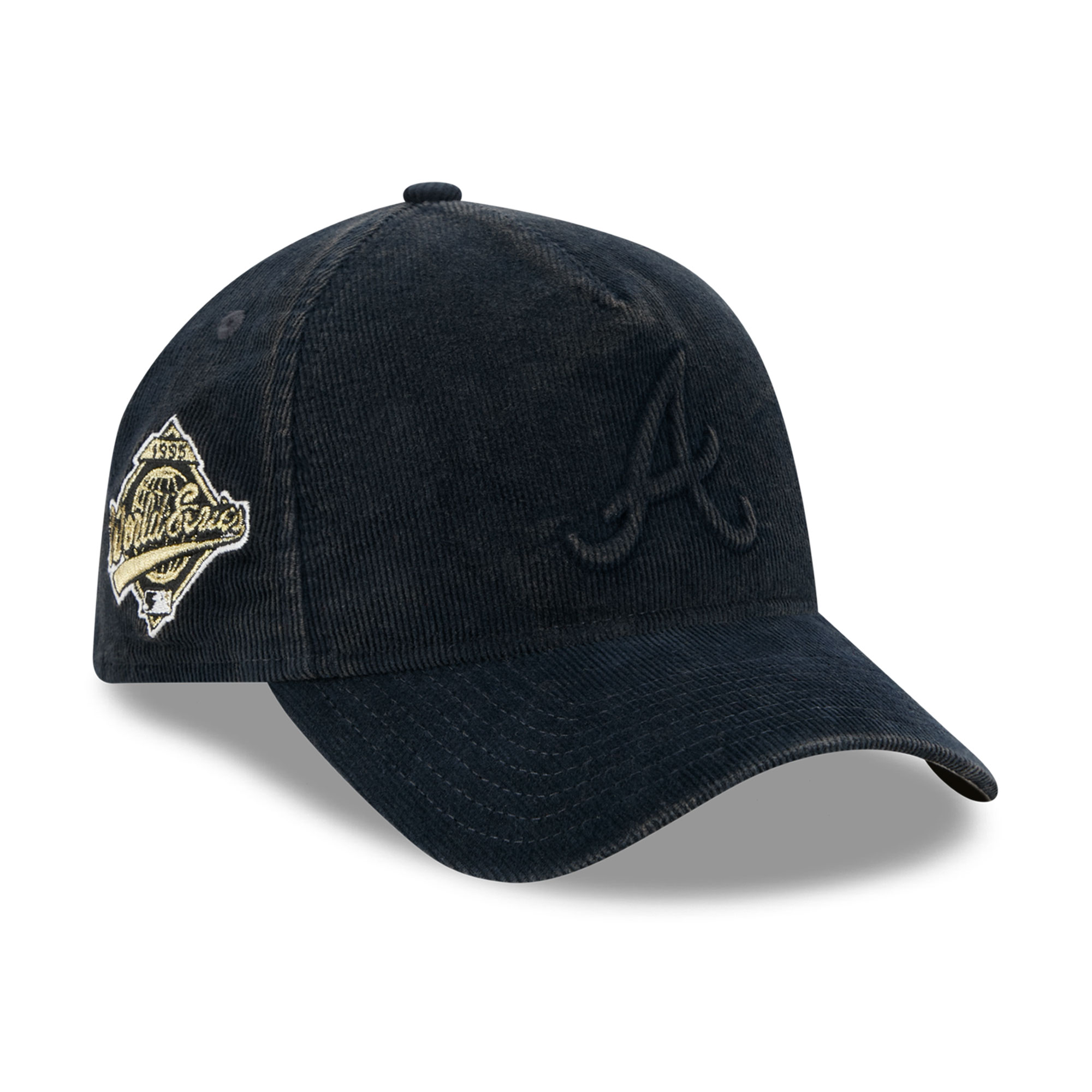 Men's New Era  Navy Atlanta Braves 1995 World Series Side Patch Tonal Corduroy 9FORTY A-Frame Adjustable Hat