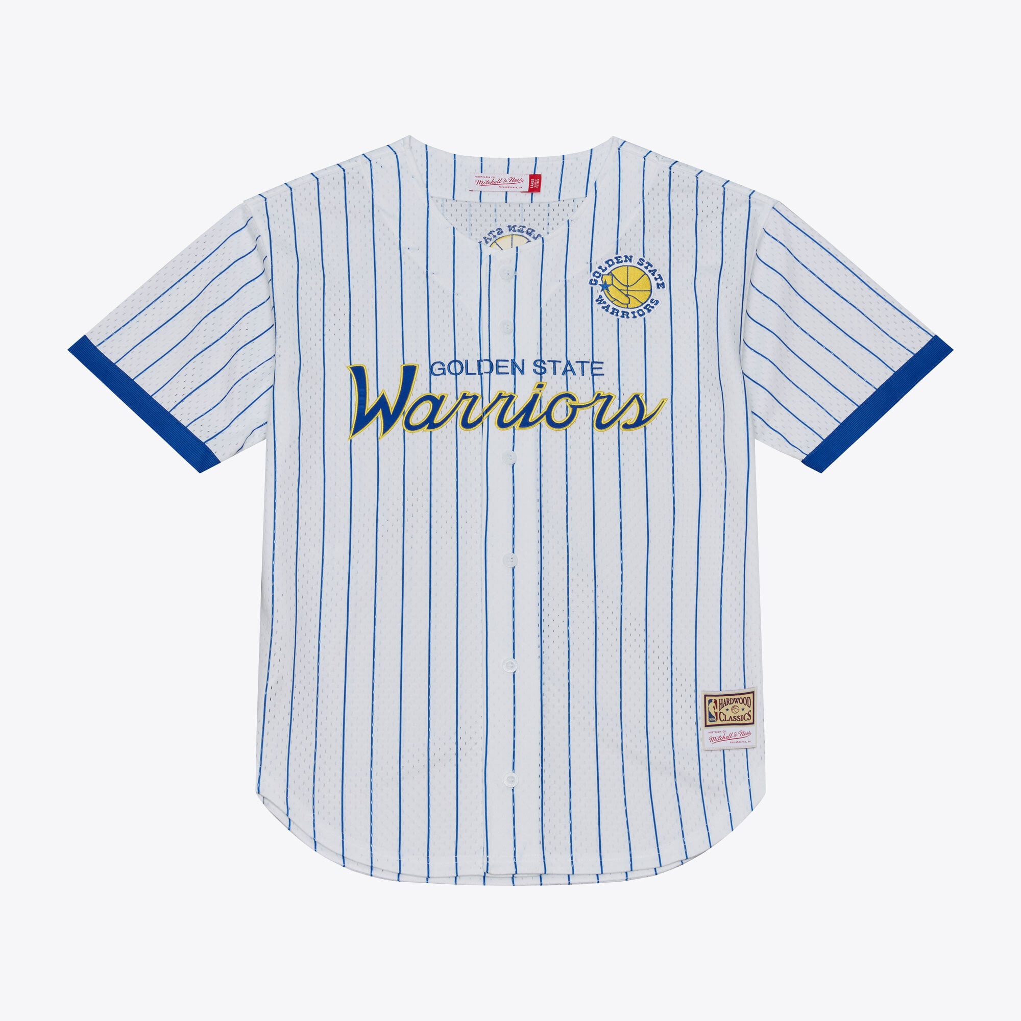 Men's Mitchell & Ness White Golden State Warriors Head Coach Pinstripe Mesh Full-Button Baseball Jersey