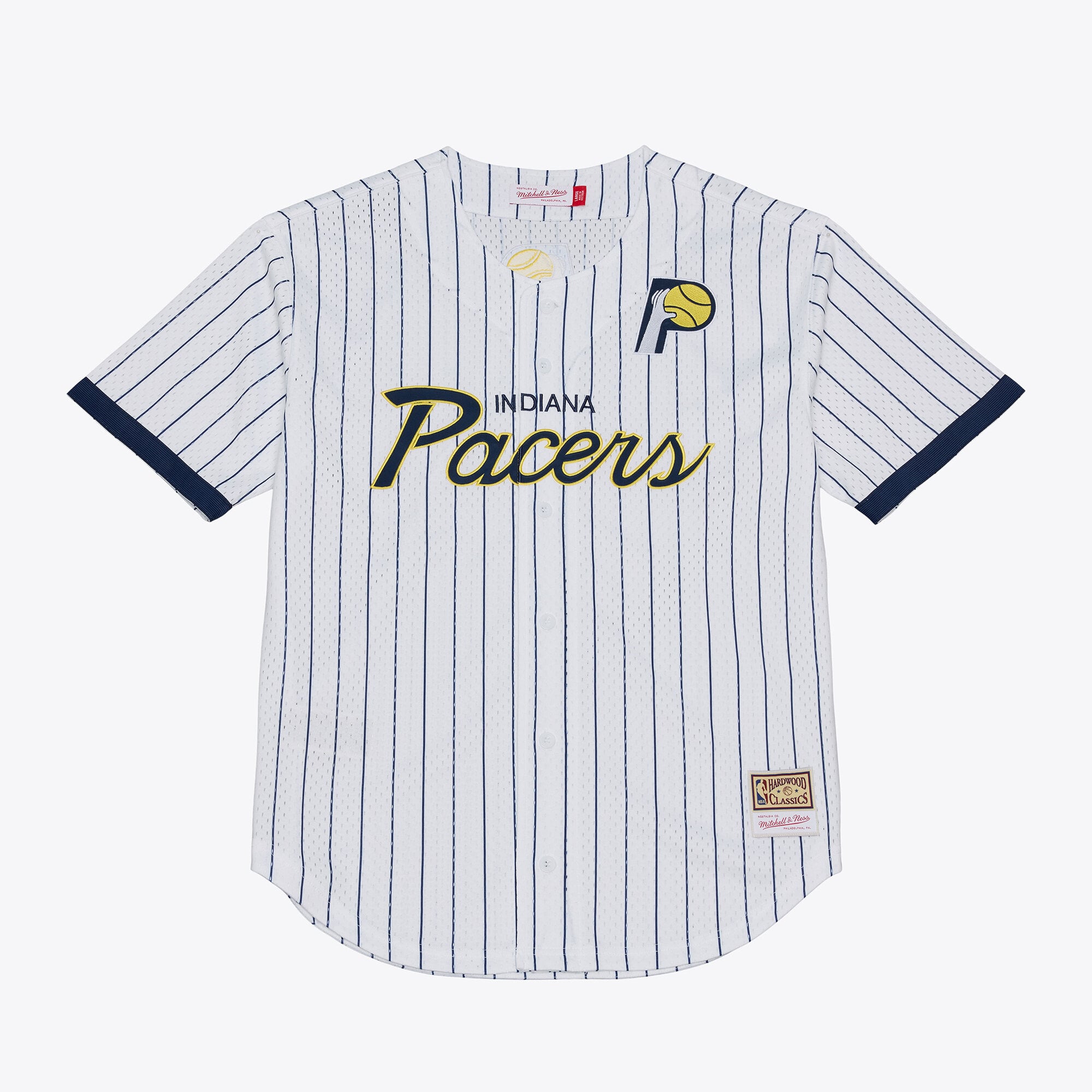Men's Mitchell & Ness White Indiana Pacers Head Coach Pinstripe Mesh Full-Button Baseball Jersey