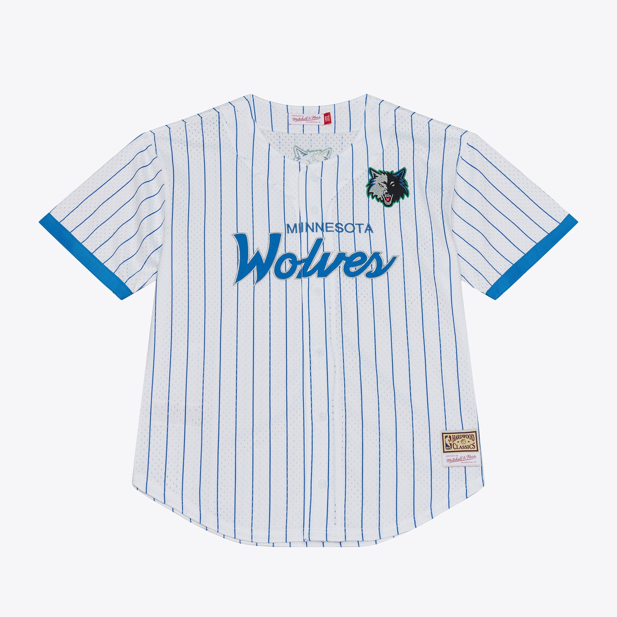 Men's Mitchell & Ness White Minnesota Timberwolves Head Coach Pinstripe Mesh Full-Button Baseball Jersey