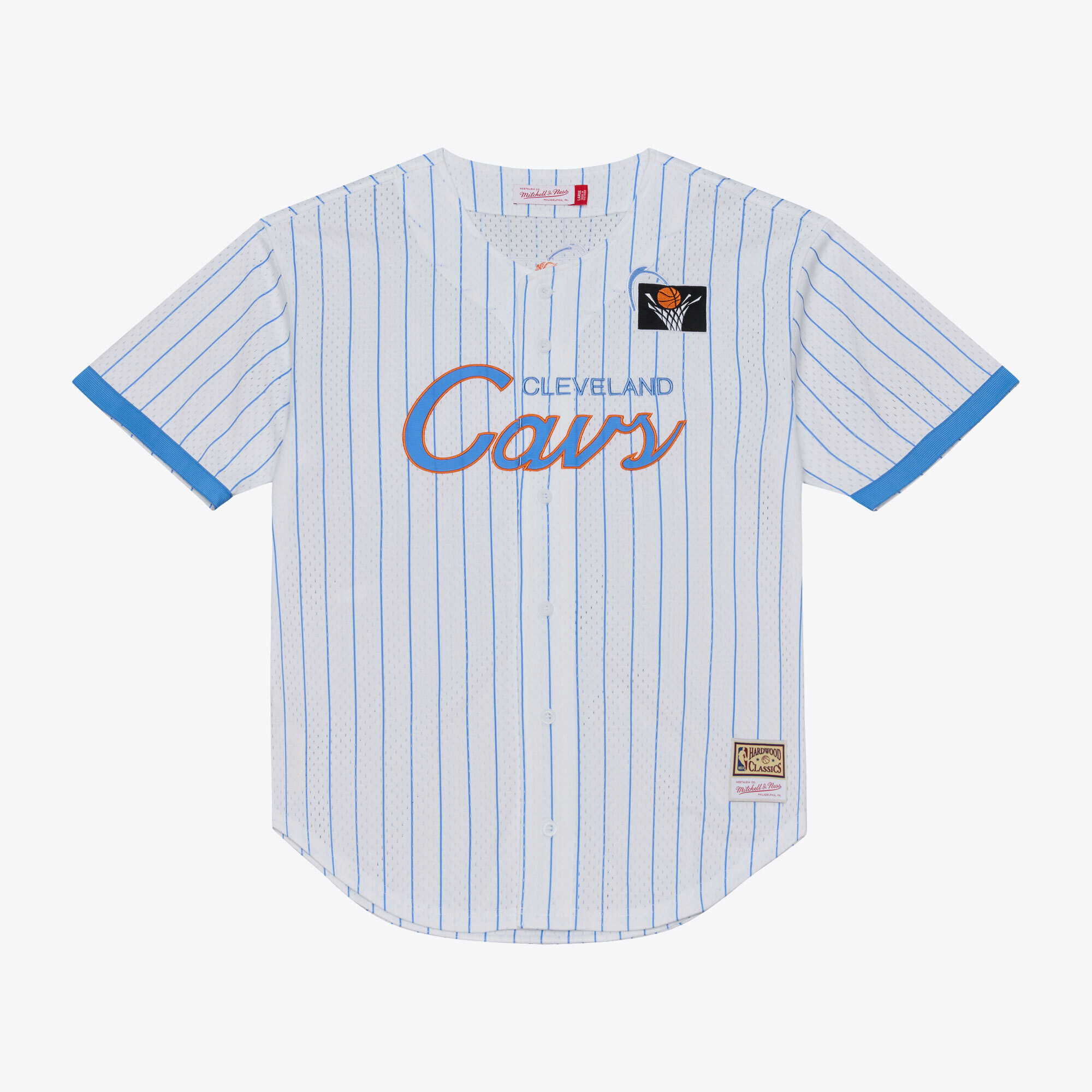Men's Mitchell & Ness White Cleveland Cavaliers Head Coach Pinstripe Mesh Full-Button Baseball Jersey