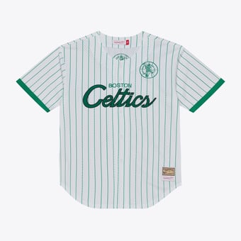 Men's Mitchell & Ness White Boston Celtics Head Coach Pinstripe Mesh Full-Button Baseball Jersey