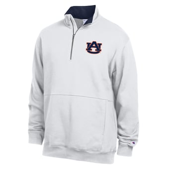 Men's Champion  White Auburn Tigers Fleece Quarter-Zip Pullover