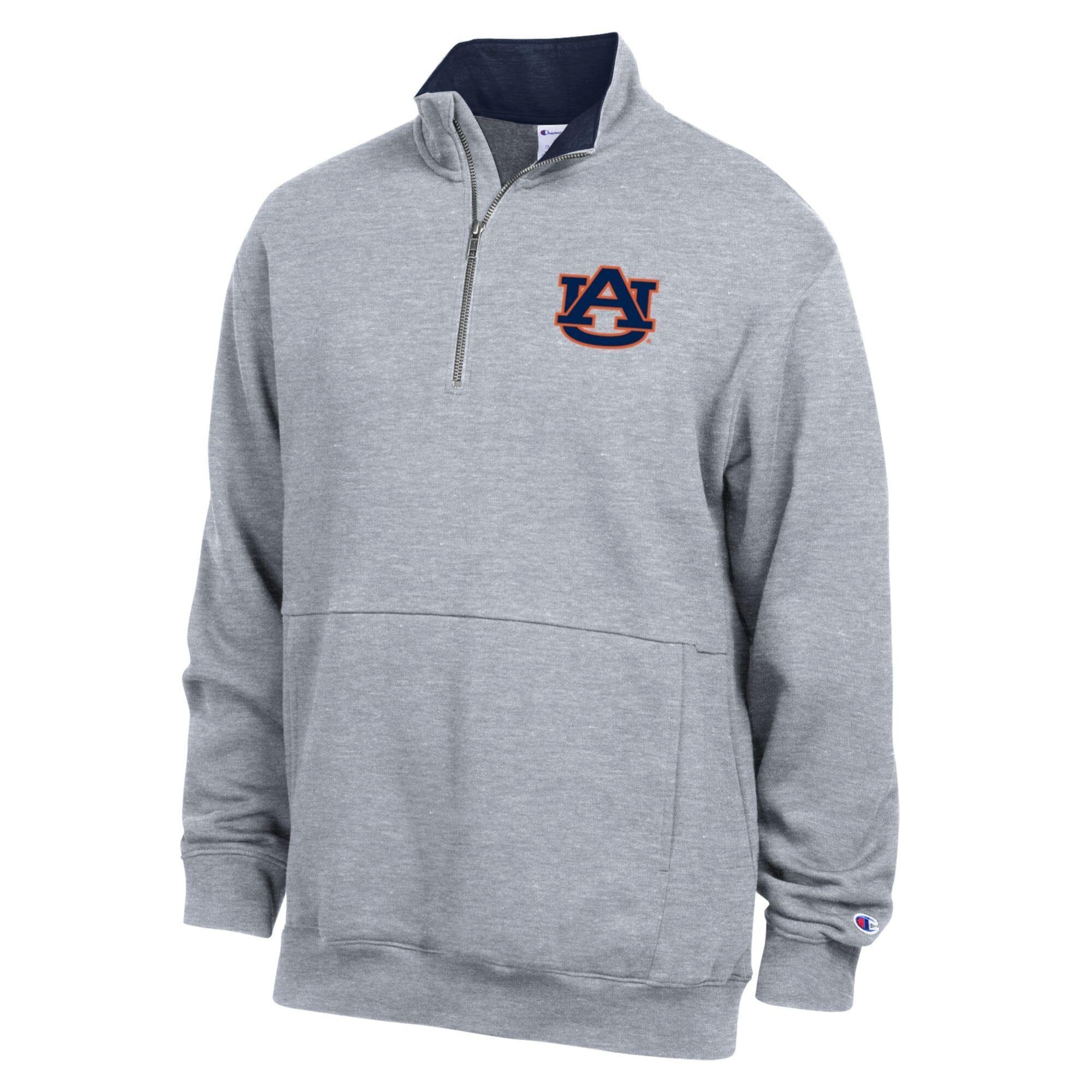 Men's Champion  Heather Gray Auburn Tigers Fleece Quarter-Zip Pullover