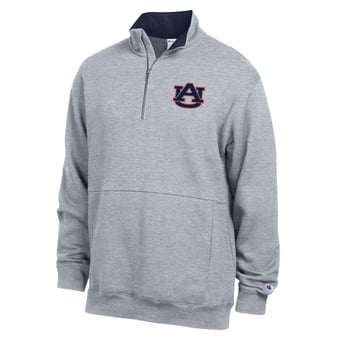 Men's Champion  Heather Gray Auburn Tigers Fleece Quarter-Zip Pullover