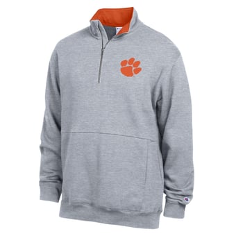 Men's Champion  Heather Gray Clemson Tigers Fleece Quarter-Zip Pullover
