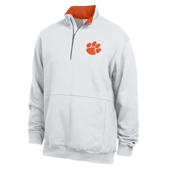 Men's Champion  White Clemson Tigers Fleece Quarter-Zip Pullover