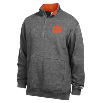 Men's Champion  Charcoal Clemson Tigers Fleece Quarter-Zip Pullover