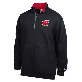 Men's Champion  Black Wisconsin Badgers Fleece Quarter-Zip Pullover