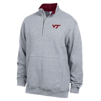 Men's Champion  Heather Gray Virginia Tech Hokies Fleece Quarter-Zip Pullover
