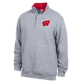 Men's Champion  Heather Gray Wisconsin Badgers Fleece Quarter-Zip Pullover
