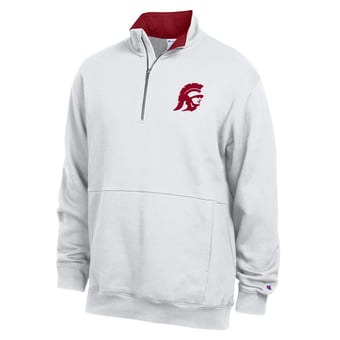 Men's Champion  White USC Trojans Fleece Quarter-Zip Pullover