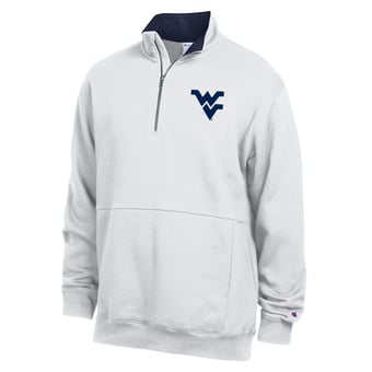 Men's Champion  White West Virginia Mountaineers Fleece Quarter-Zip Pullover