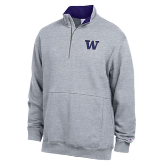 Men's Champion  Heather Gray Washington Huskies Fleece Quarter-Zip Pullover