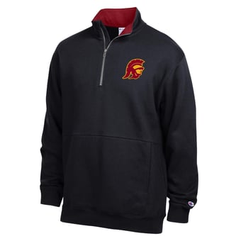Men's Champion  Black USC Trojans Fleece Quarter-Zip Pullover