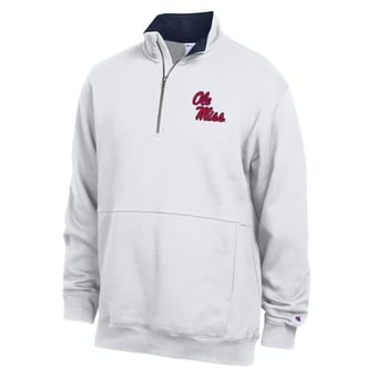 Men's Champion  White Ole Miss Rebels Fleece Quarter-Zip Pullover