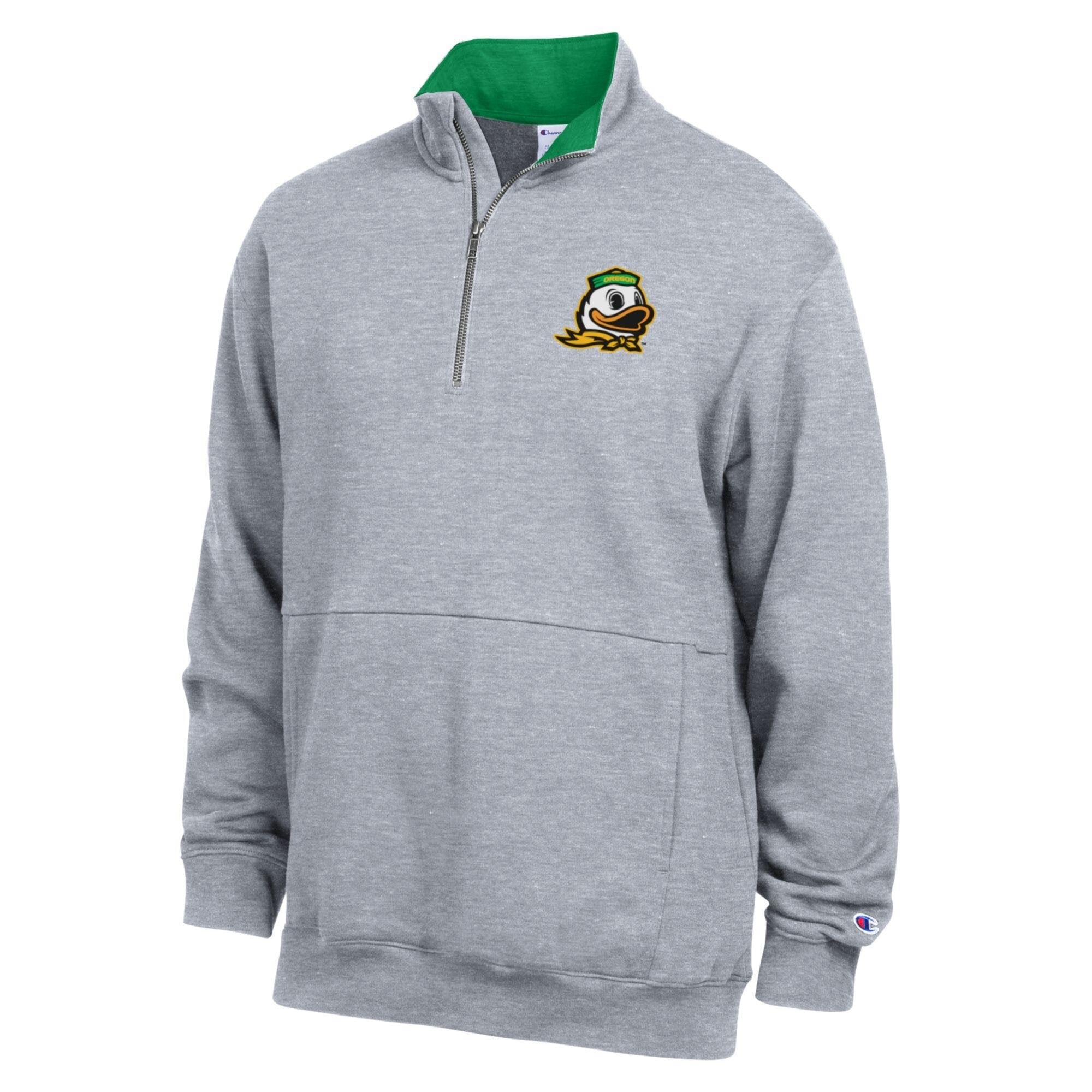 Men's Champion  Heather Gray Oregon Ducks Fleece Quarter-Zip Pullover