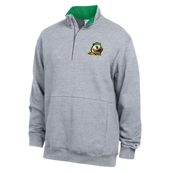 Men's Champion Heather Gray Oregon Ducks Fleece Quarter-Zip Pullover