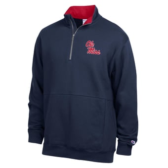 Men's Champion  Navy Ole Miss Rebels Fleece Quarter-Zip Pullover