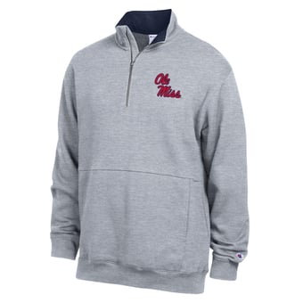 Men's Champion  Heather Gray Ole Miss Rebels Fleece Quarter-Zip Pullover