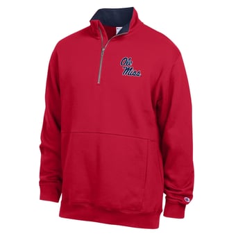 Men's Champion  Scarlet Ole Miss Rebels Fleece Quarter-Zip Pullover