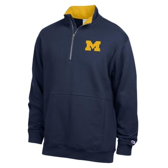 Men's Champion  Navy Michigan Wolverines Fleece Quarter-Zip Pullover