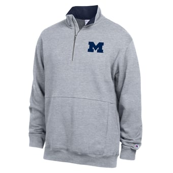 Men's Champion  Heather Gray Michigan Wolverines Fleece Quarter-Zip Pullover