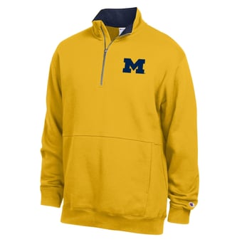 Men's Champion  Maize Michigan Wolverines Fleece Quarter-Zip Pullover