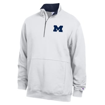 Men's Champion  White Michigan Wolverines Fleece Quarter-Zip Pullover