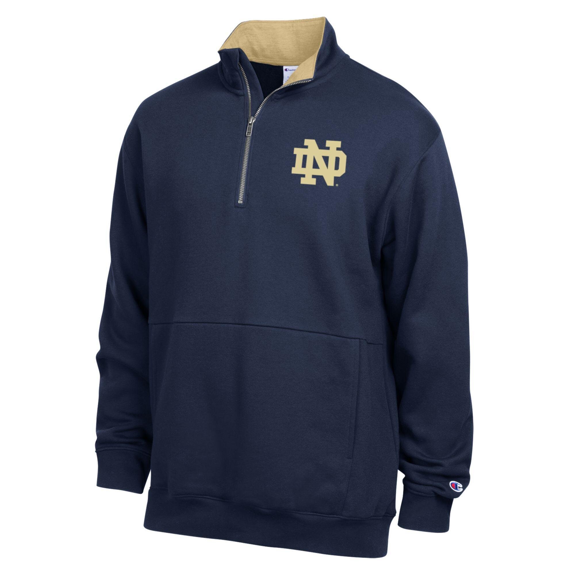 Men's Champion  Navy Notre Dame Fighting Irish Fleece Quarter-Zip Pullover