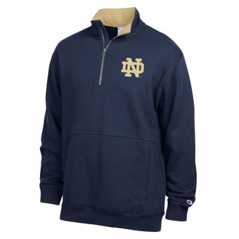 Men's Champion  Navy Notre Dame Fighting Irish Fleece Quarter-Zip Pullover