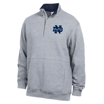 Men's Champion  Heather Gray Notre Dame Fighting Irish Fleece Quarter-Zip Pullover