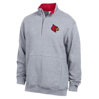 Men's Champion  Heather Gray Louisville Cardinals Fleece Quarter-Zip Pullover