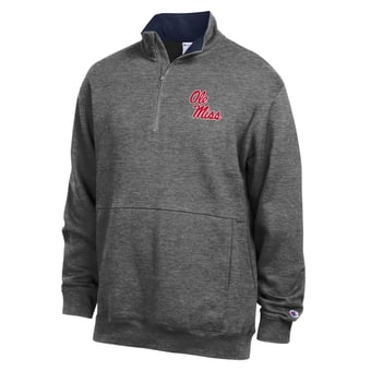 Men's Champion  Charcoal Ole Miss Rebels Fleece Quarter-Zip Pullover
