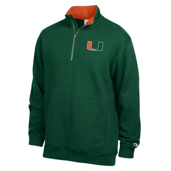 Men's Champion  Green Miami Hurricanes Fleece Quarter-Zip Pullover