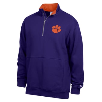 Men's Champion  Purple Clemson Tigers Fleece Quarter-Zip Pullover