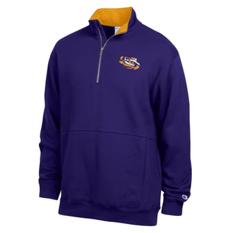 Men's Champion  Purple LSU Tigers Fleece Quarter-Zip Pullover