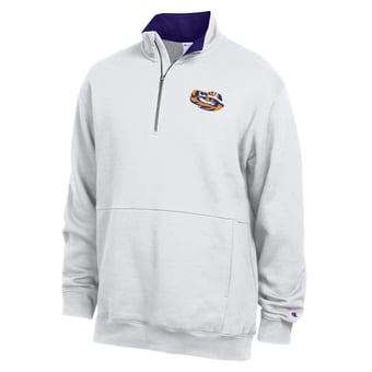 Men's Champion  White LSU Tigers Fleece Quarter-Zip Pullover