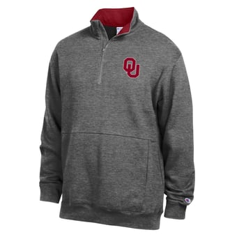 Men's Champion  Charcoal Oklahoma Sooners Fleece Quarter-Zip Pullover