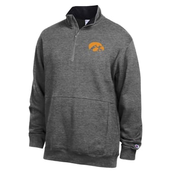 Men's Champion  Charcoal Iowa Hawkeyes Fleece Quarter-Zip Pullover