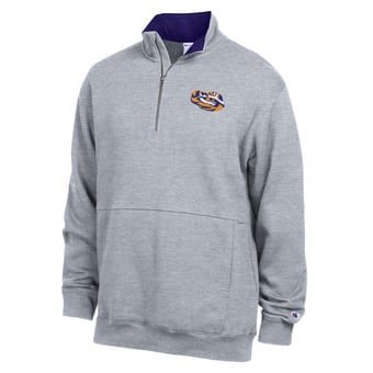 Men's Champion  Heather Gray LSU Tigers Fleece Quarter-Zip Pullover