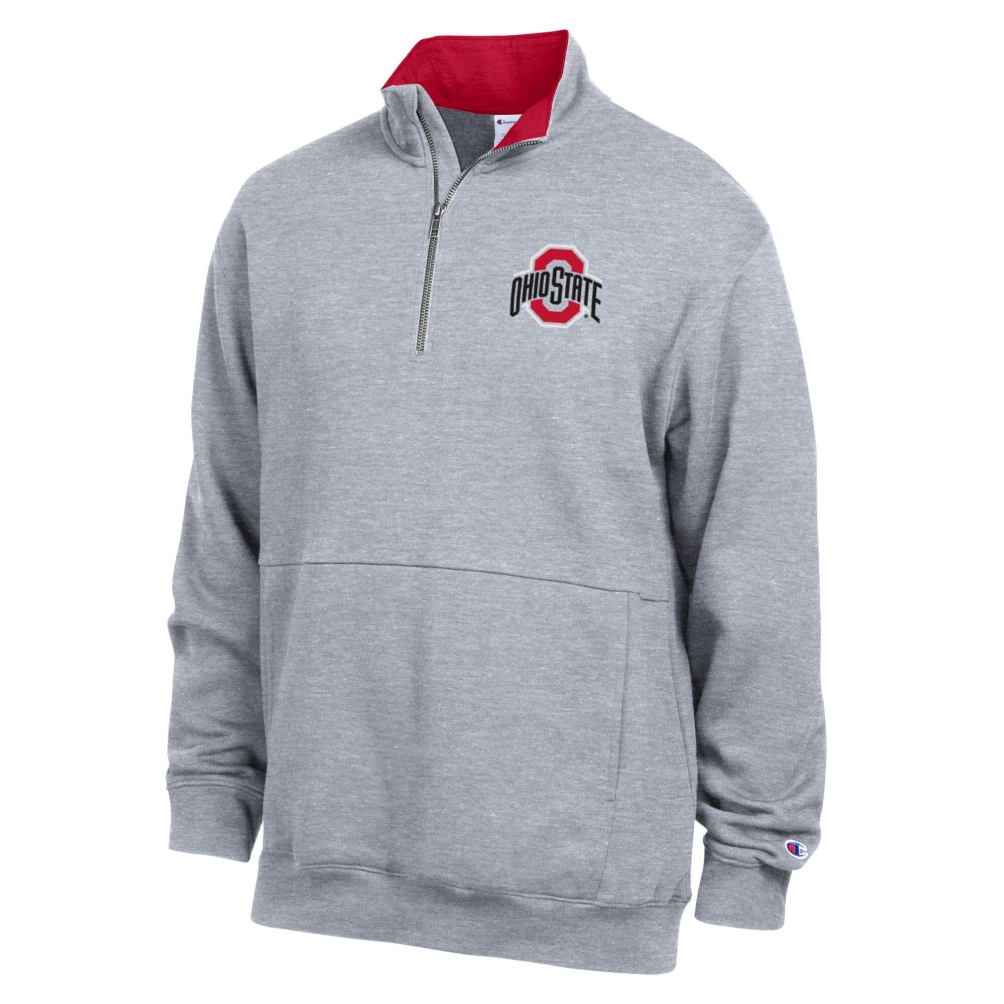 Men’s Champion Heather Gray Ohio State Buckeyes Fleece Quarter-Zip Pullover