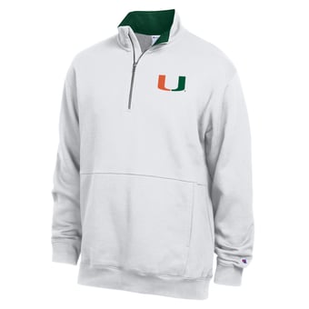 Men's Champion  White Miami Hurricanes Fleece Quarter-Zip Pullover