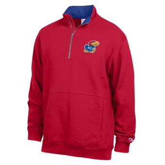 Men's Champion  Red Kansas Jayhawks Fleece Quarter-Zip Pullover