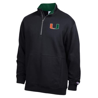 Men's Champion  Black Miami Hurricanes Fleece Quarter-Zip Pullover