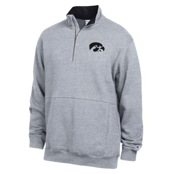 Men's Champion  Heather Gray Iowa Hawkeyes Fleece Quarter-Zip Pullover