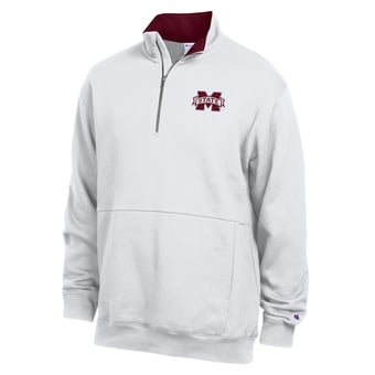 Men's Champion  White Mississippi State Bulldogs Fleece Quarter-Zip Pullover